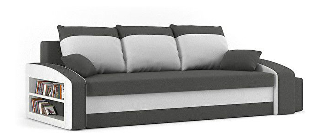 Canapea Hanifa (gri + alb) (cu raft și taburete) 