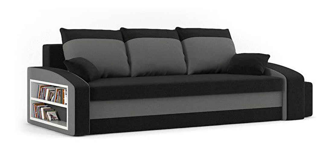 Canapea Hanifa (negru + gri) (cu raft și taburete) 