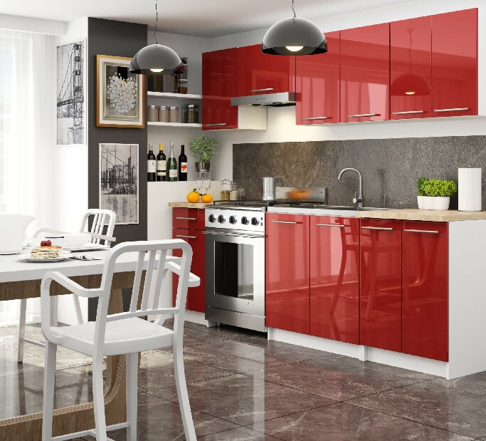 Dulap inferior de bucătărie Ozara S60 3SZ (alb + roșu lucios)