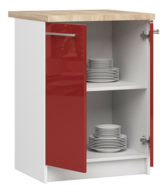 Dulap inferior de bucătărie Ozara S60 2D (alb + roșu lucios)