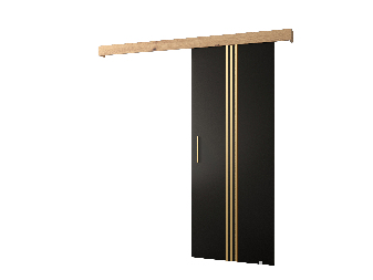 Uși culisante 90 cm Sharlene V (negru mat + stejar artisan + auriu)