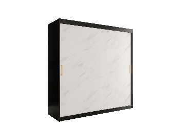 Dulap de haine 200 cm Marbelo T (mat negru + marmură albă)