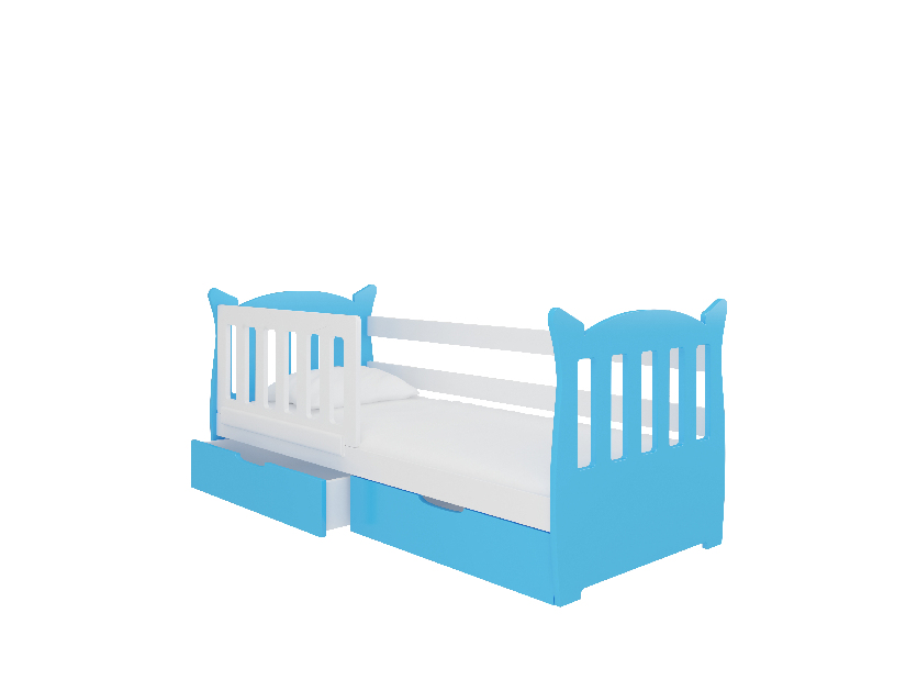 Pat pentru copii 160x75 cm Lenka (cu somieră și saltea) (Alb + Albastru)
