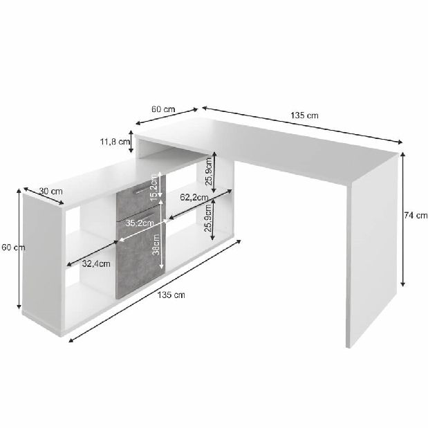 Masă PC Norrix (alb + beton)