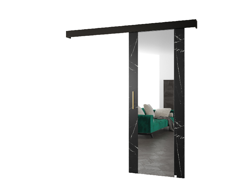 Uși culisante 90 cm Sharlene II (marmură negru + negru mat + auriu) (cu oglindă)