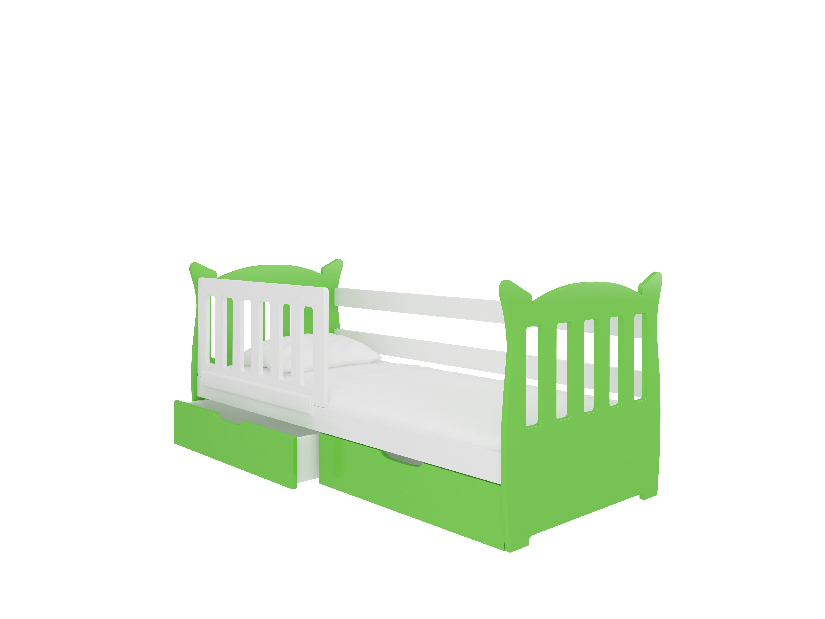 Pat pentru copii 160x75 cm Lenka (cu somieră și saltea) (Alb + Verde)