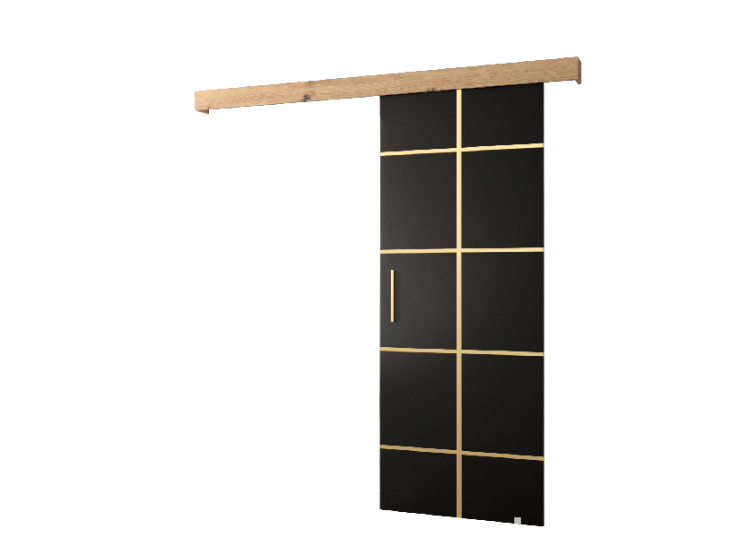 Uși culisante 90 cm Sharlene III (negru mat + stejar artisan + auriu)