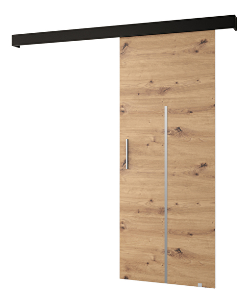 Uși culisante 90 cm Sharlene X (stejar artisan + negru mat + argintiu)