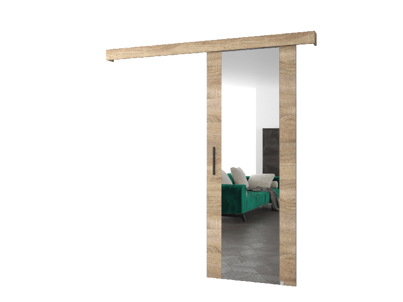 Uși culisante 90 cm Sharlene II (stejar sonoma + stejar sonoma + negru) (cu oglindă)