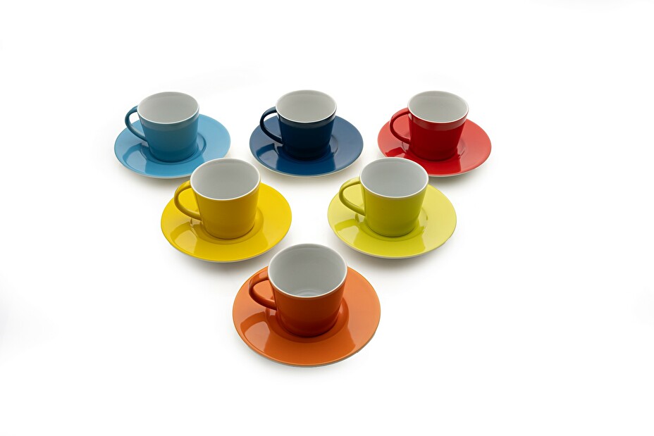 Set cești cafea (12 buc.) Tikka (Alb + Albastru închis + Portocaliu+ Roșu + Galben + verde)