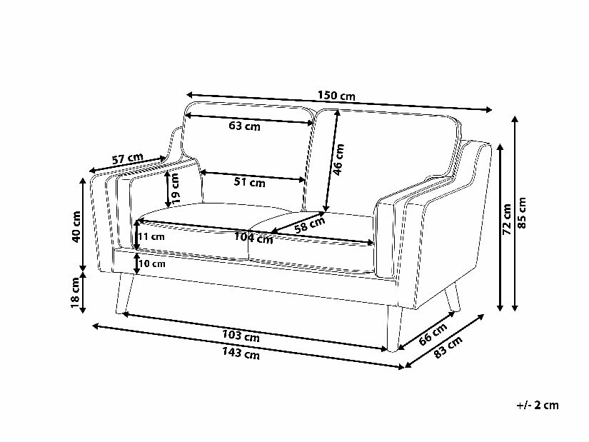 Canapea 2 locuri Lulea (gri deschis) 