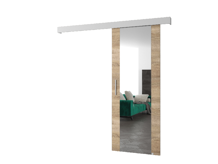 Uși culisante 90 cm Sharlene II (stejar sonoma + alb mat + argintiu) (cu oglindă)
