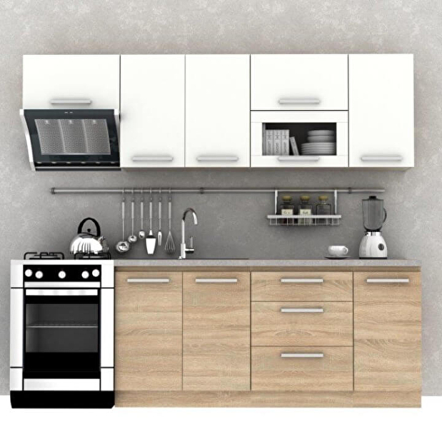 Dulap superior de bucătărie rabatabil cu sticlă NOPL-009-OH Noliana (alb + stejar sonoma)