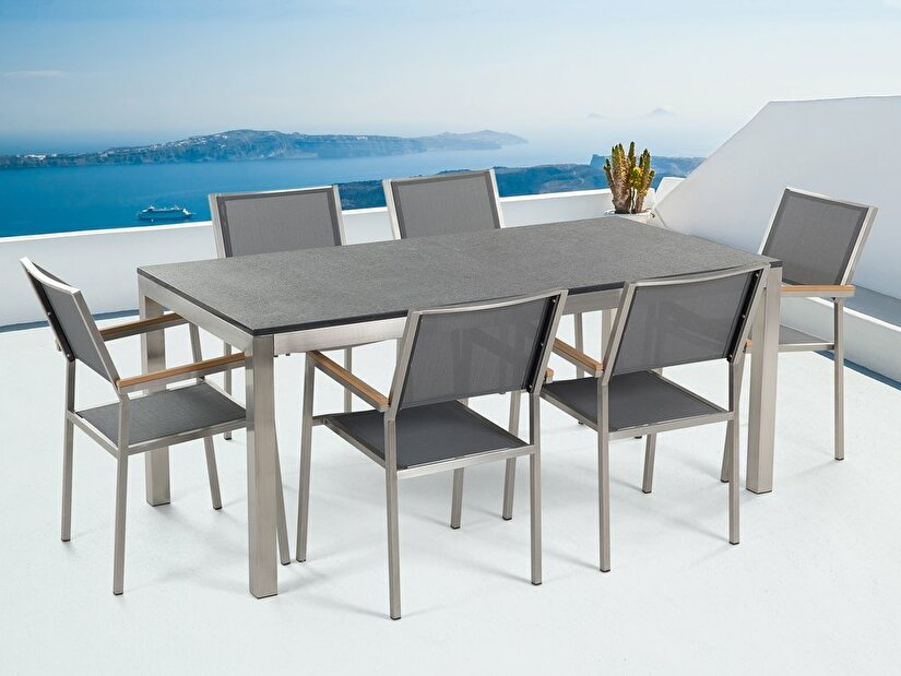 Set de masă pentru grădină Grosso (gri + grafit) (scaune gri) (pentru 6 persoane) (granit)