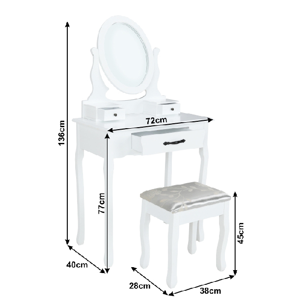 Masă de toaletă cu taburete Linetik (alb)