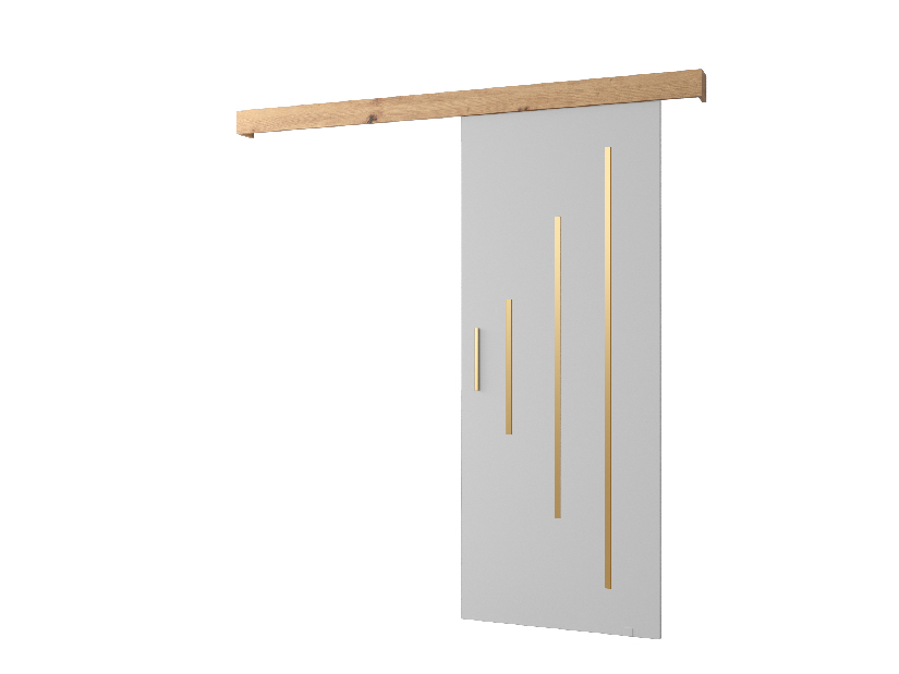 Uși culisante 90 cm Sharlene Y (alb mat + stejar artisan + auriu)