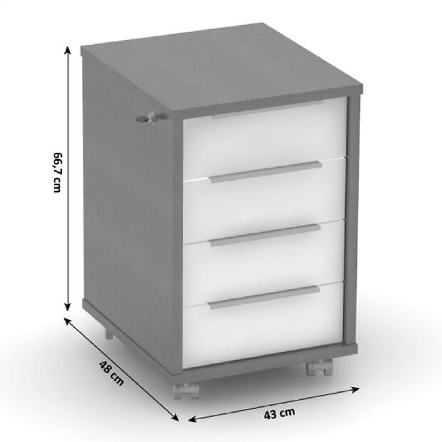 Dulap cu roți/ Container de birou cu lacăt Hamila NEW TYP 30 (grafit + alb)