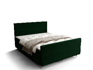 Pat matrimonial Boxspring 140 cm Flu Plus Comfort (verde închis) (cu saltea și sp. depozitare)
