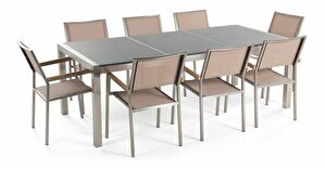 Set de masă pentru grădină Grosso (gri închis) (scaune bej) (pentru 8 persoane) (granit)