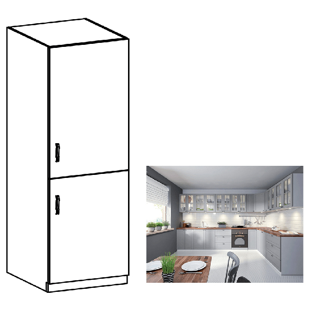 Dulap de bucătărie pentru frigider încorporat D60ZL Lanaya (alb + gri mat) (D) 