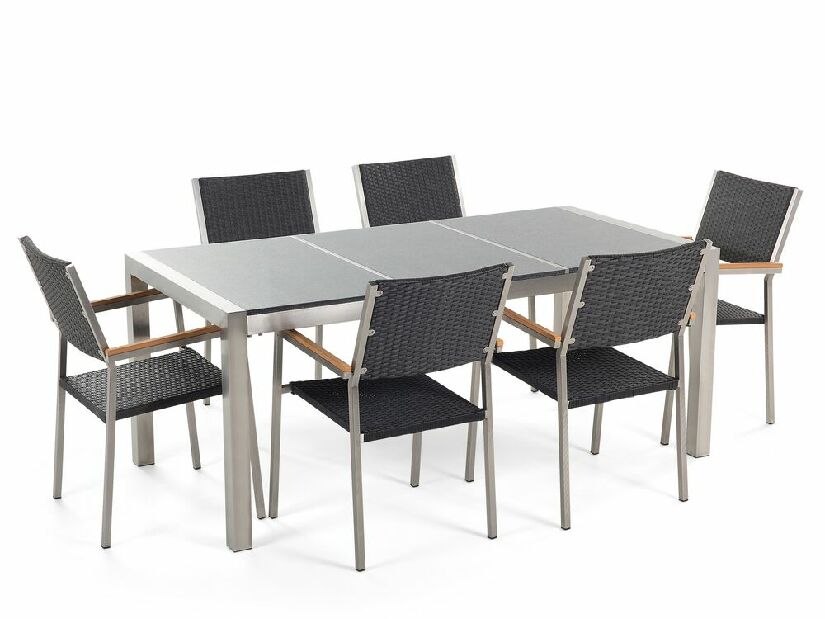 Set de masă pentru grădină Grosso (grafit) (scaune din ratan) (pentru 6 persoane) (granit)