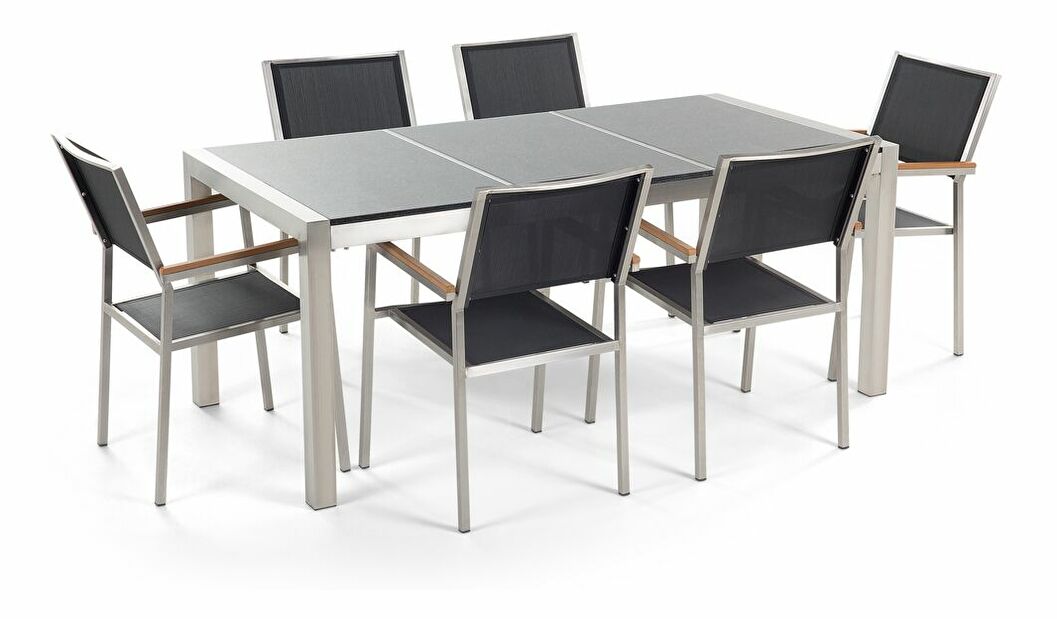 Set de masă pentru grădină Grosso (grafit) (scaune negre) (pentru 6 persoane) (granit)