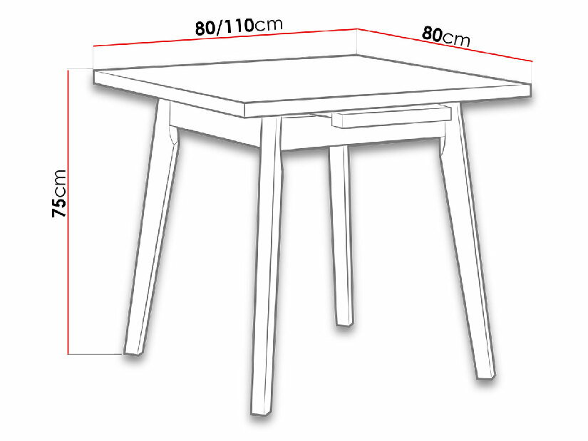Masă pătrată extensibilă 80 x 80+110 I L (Alb L) (Alb)