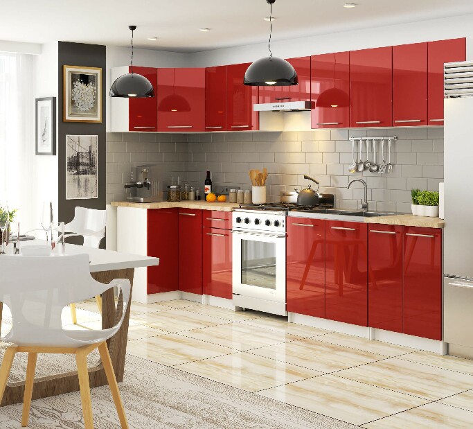 Dulap inferior de bucătărie Ozara S80 2D (alb + roșu lucios)