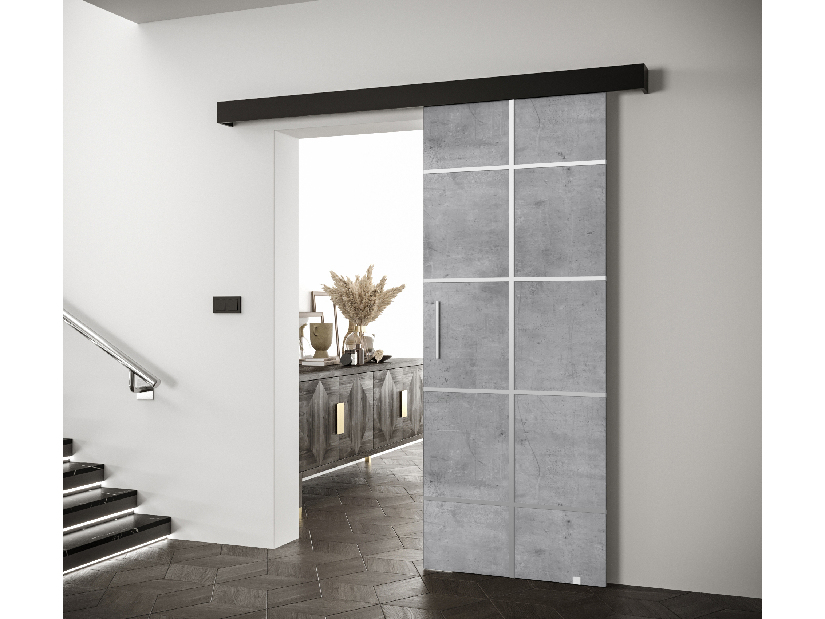 Uși culisante 90 cm Sharlene III (beton + negru mat + argintiu)