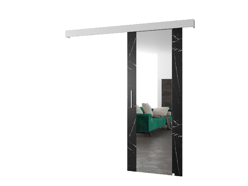 Uși culisante 90 cm Sharlene II (marmură negru + alb mat + argintiu) (cu oglindă)