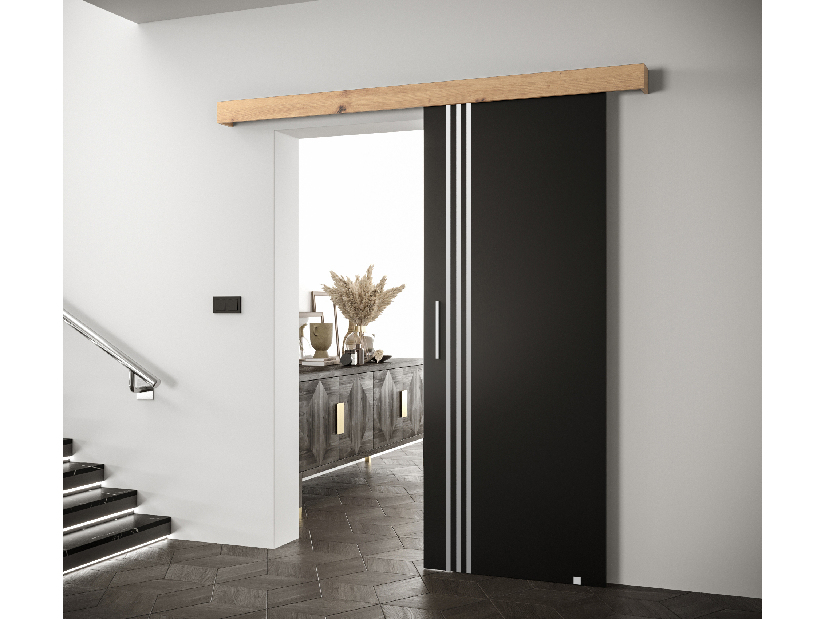 Uși culisante 90 cm Sharlene VI (negru mat + stejar artisan + argintiu)