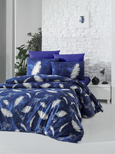 Lenjerie pat 160 x 220 cm Fether (Albastru închis + Alb)