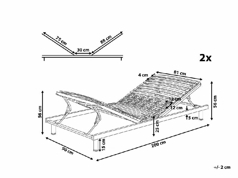 Set 2 buc. somiere lamelare 200x180 cm MUUN (lemn) (gri)