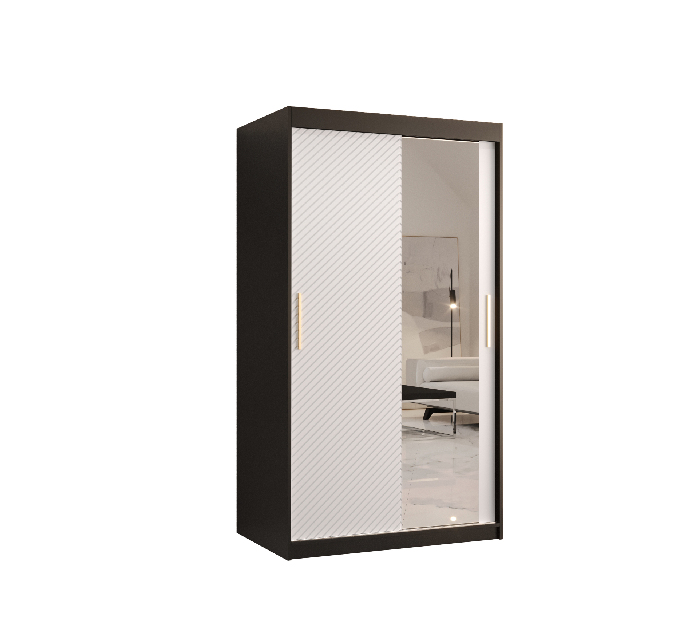Dulap de haine cu oglindă 120 cm Riana Slimo 2 120 (negru + alb mat)