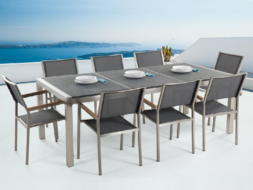 Set de masă pentru grădină Grosso (gri + grafit) (scaune gri) (pentru 8 persoane) (piatră)