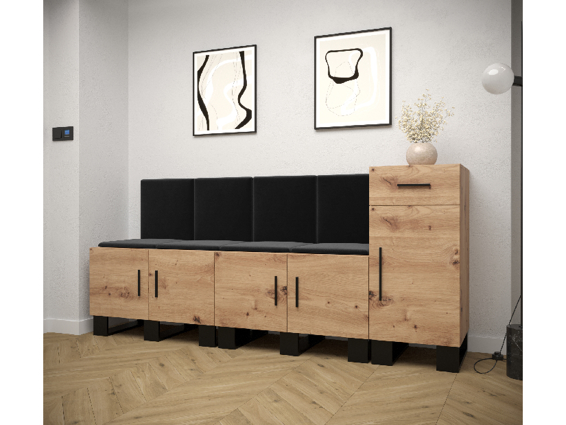 Set mobilier pentru hol Amanda 17 (Stejar artisan + Negru)