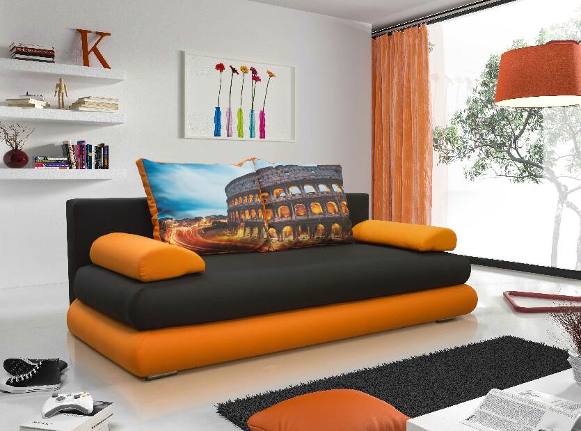 Canapea 3 locuri Juntinus (negru + portocaliu)