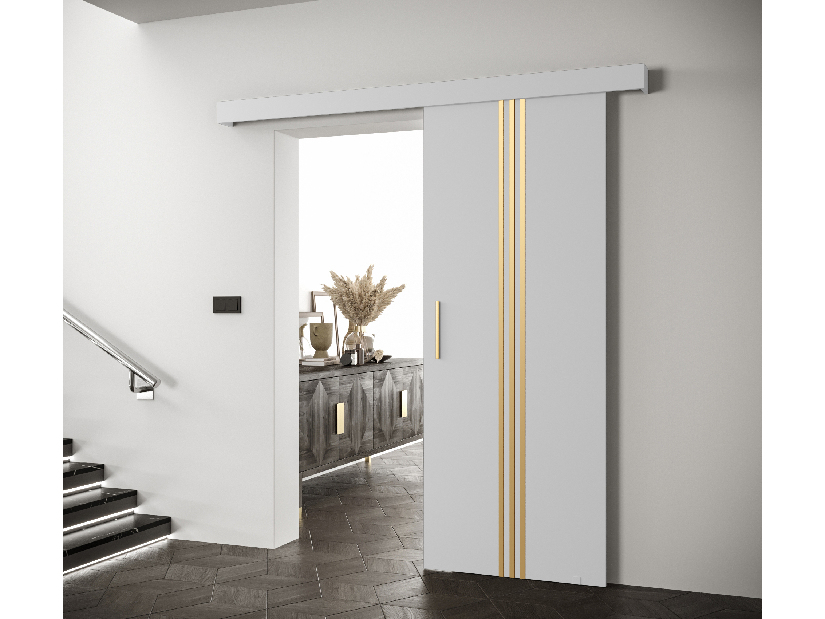 Uși culisante 90 cm Sharlene V (alb mat + alb mat + auriu)