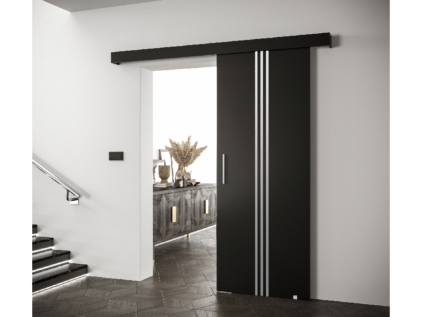 Uși culisante 90 cm Sharlene V (negru mat + negru mat + argintiu)