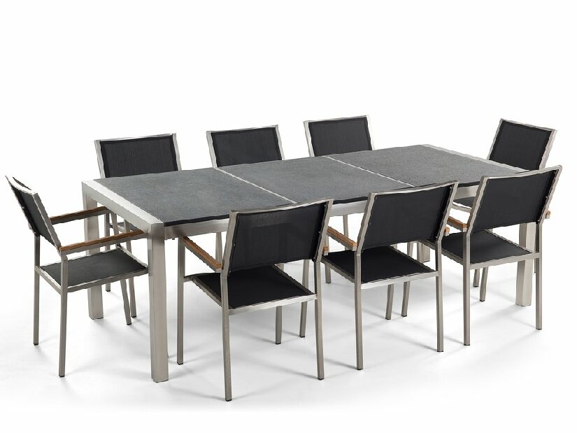 Set de masă pentru grădină Grosso (grafit) (scaune negre) (pentru 8 persoane) (piatră)