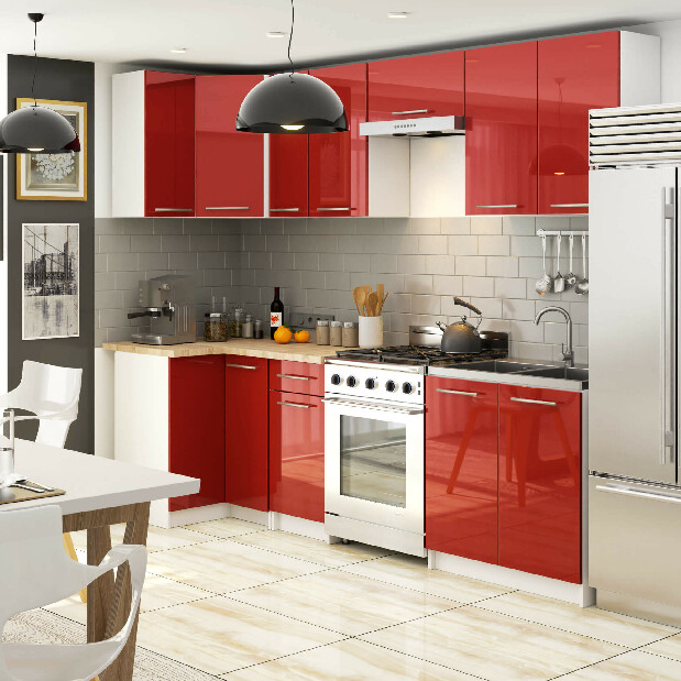 Dulap superior de bucătărie Ozara W50 H720 (alb + roșu lucios)