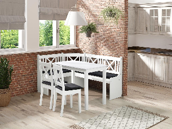 Colț bucătărie + Masă cu scaune Sandonia 1 (Alb) (amor velvet 4322)