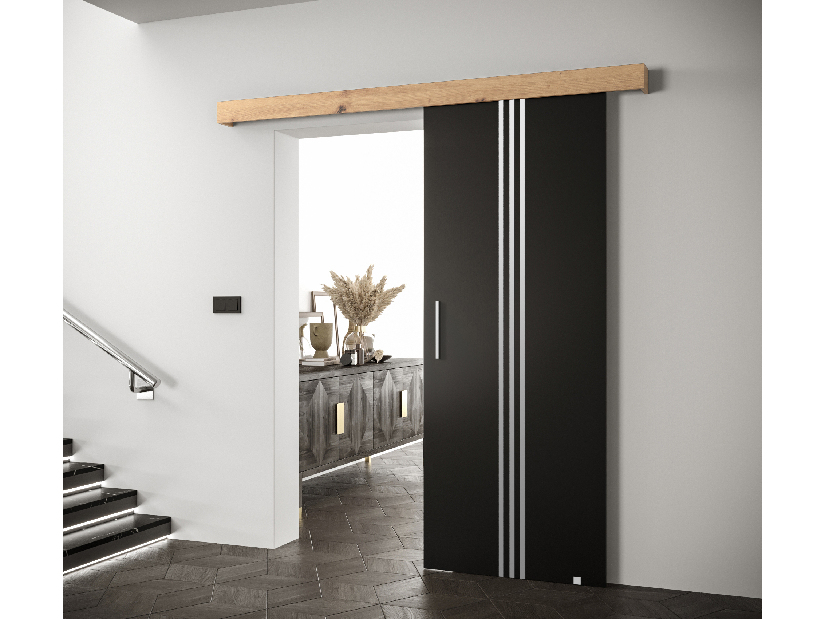 Uși culisante 90 cm Sharlene V (negru mat + stejar artisan + argintiu)