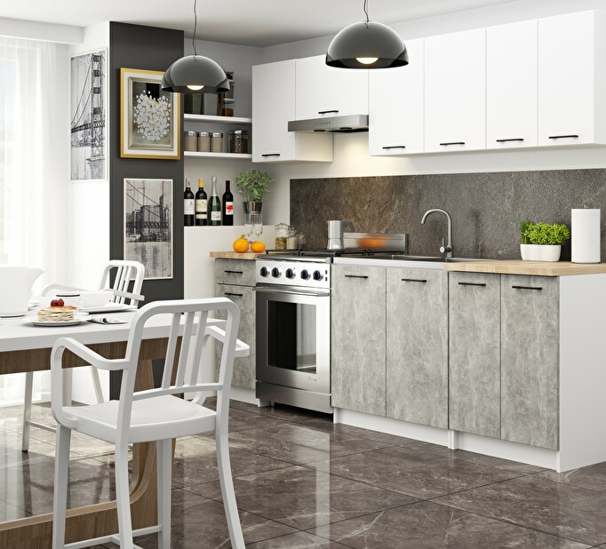 Dulap inferior de bucătărie Ozara S60 3SZ (alb + beton)