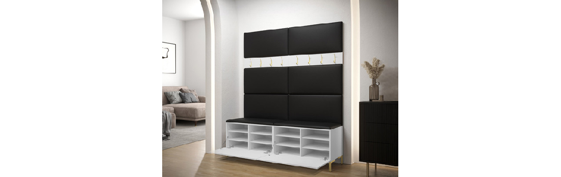 Set mobilier hol Frisala II (Negru + piele ecologică Soft 011 (Negru))