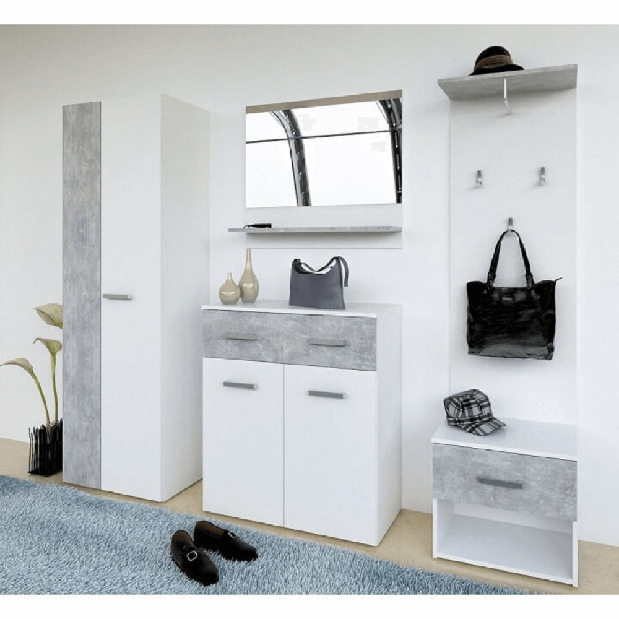 Set mobilier pentru hol Simmo (Alb + beton) *vânzare stoc