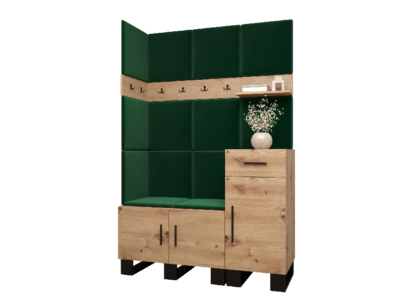Set mobilier pentru hol Amanda 10 (Stejar artisan + verde)