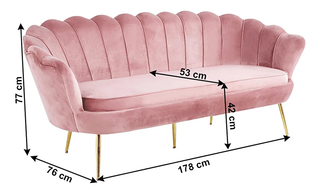 Canapea cu trei locuri Noblie (roz)