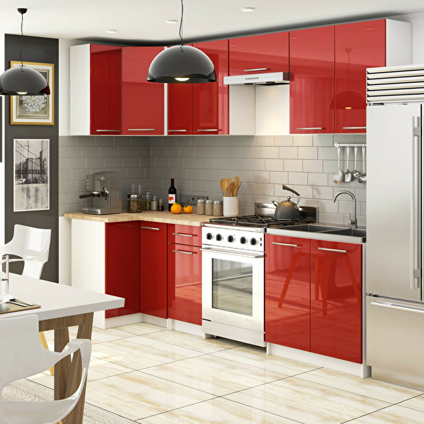 Dulap superior de bucătărie Ozara W80 H720 (alb + roșu lucios)