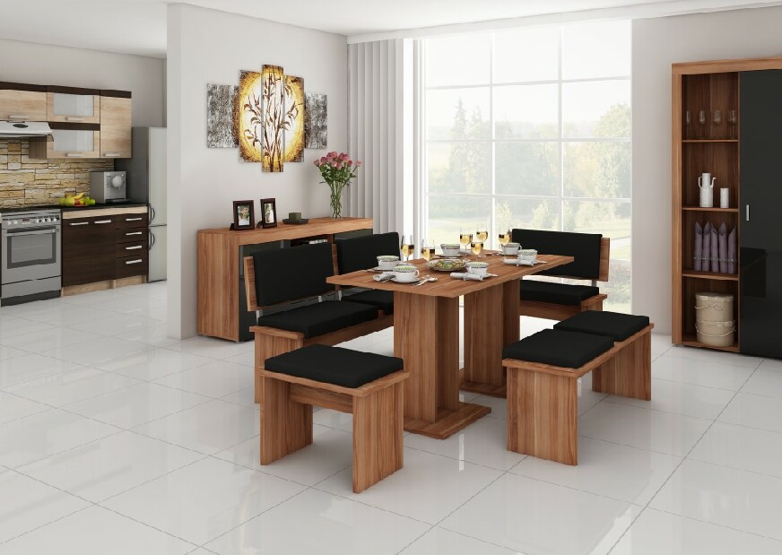 Set masă scaune pentru sufragerie Benito mare (prun + negru) (pentru 6 persoane)